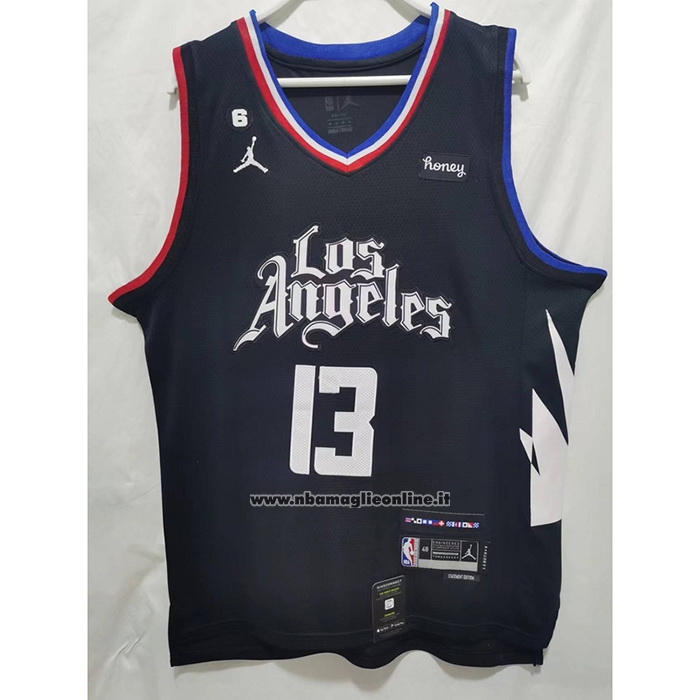 Maglia Los Angeles Clippers Paul George #13 Statement 2022-23 Nero